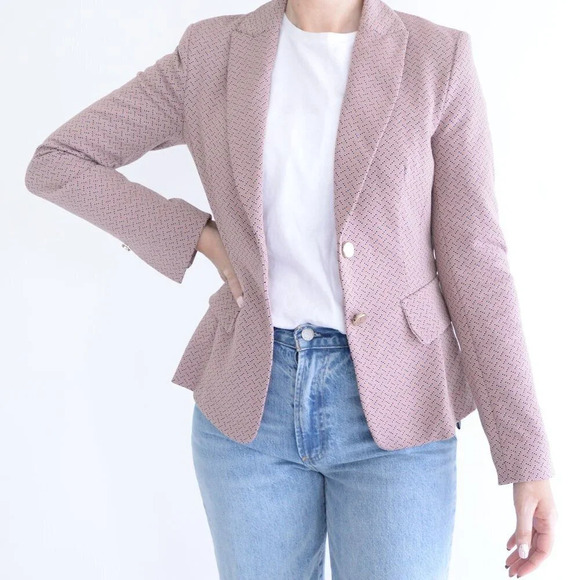 Marc Cain Dusty Pink w Navy Double Button Blazer Size 2 - Picture 1 of 12